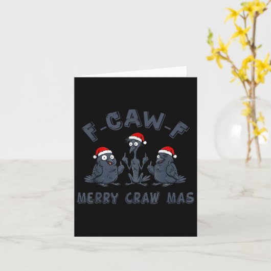 Funny Christmas Crow Graphic – F-caw-f Merry Craw  Kaart (Gele Bloem)