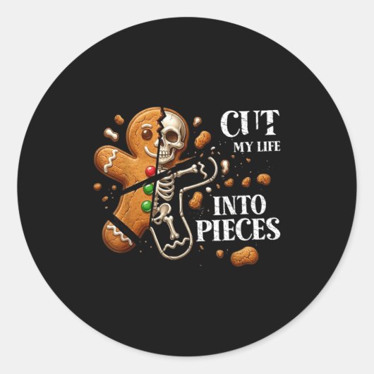 Funny Christmas Cut My Life Into Eces Gingerbread Ronde Sticker (Voorkant)