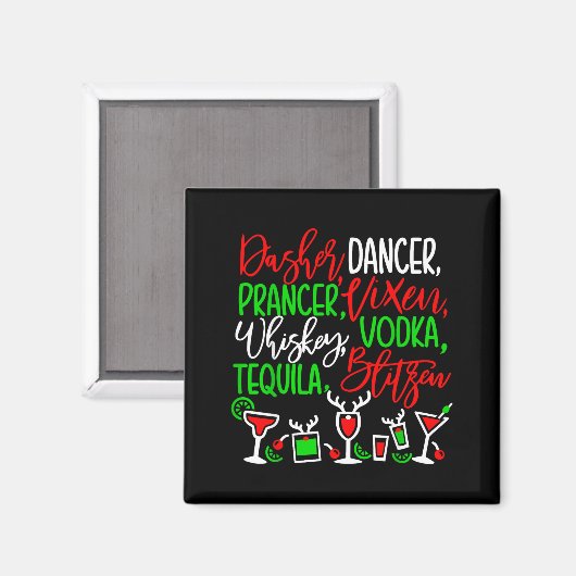 Funny Christmas Dasher Dancer Prancer Vixen Whiske Magneet (Voorkant / Achterkant)