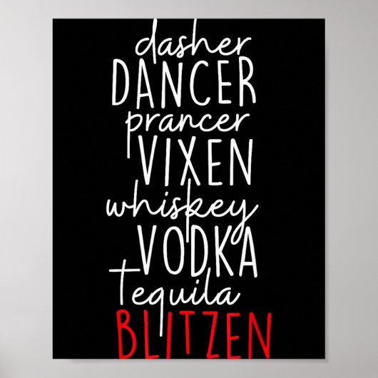 Funny Christmas Dasher Dancer Prancer Vixen Whiske Poster (Voorkant)