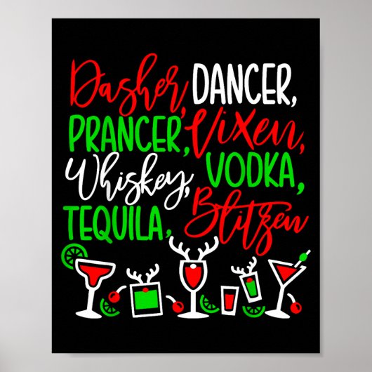 Funny Christmas Dasher Dancer Prancer Vixen Whiske Poster (Voorkant)