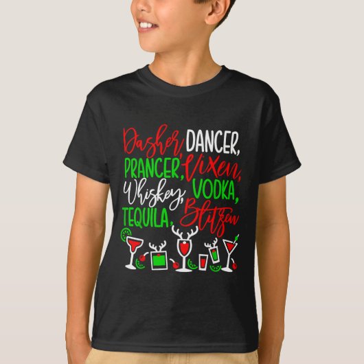 Funny Christmas Dasher Dancer Prancer Vixen Whiske T-shirt (Voorkant)