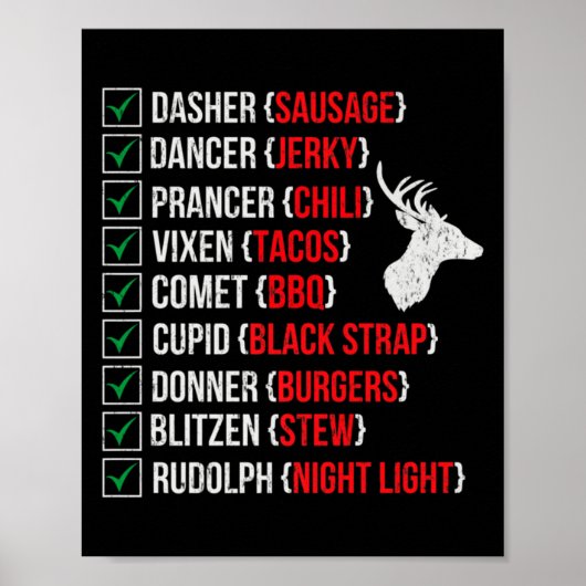 Funny Christmas Deer Hunters Santas Reindeer Meat  Poster (Voorkant)