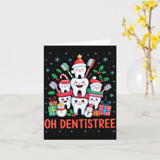 Funny Christmas Dentist Xmas Dental Oh Dentistree  Kaart (Gele Bloem)
