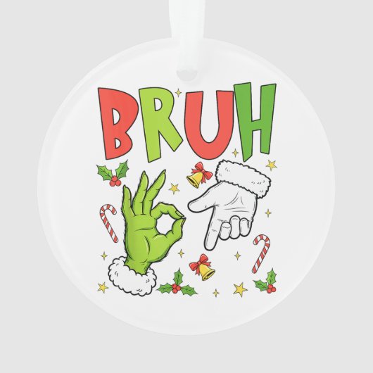 Funny Christmas Design with ‘BRUH’, Cartoon Hands, Ornament (achterkant)