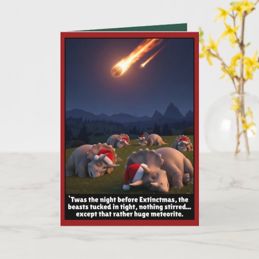 Funny Christmas dinosaur Kaart (Gele Bloem)