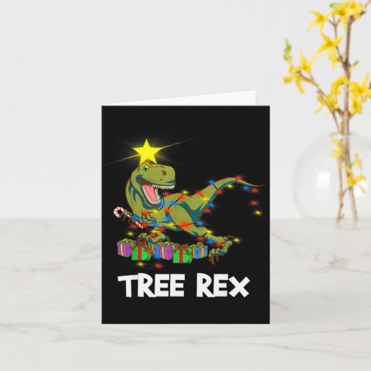 Funny Christmas Dinosaur Tree Rex Men Women Kids G Kaart (Gele Bloem)