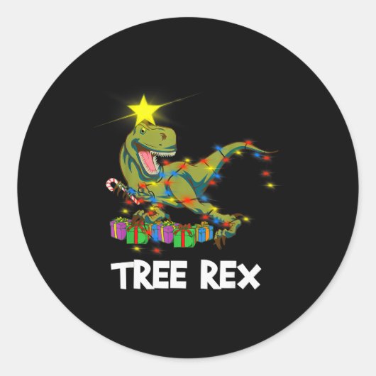 Funny Christmas Dinosaur Tree Rex Men Women Kids G Ronde Sticker (Voorkant)