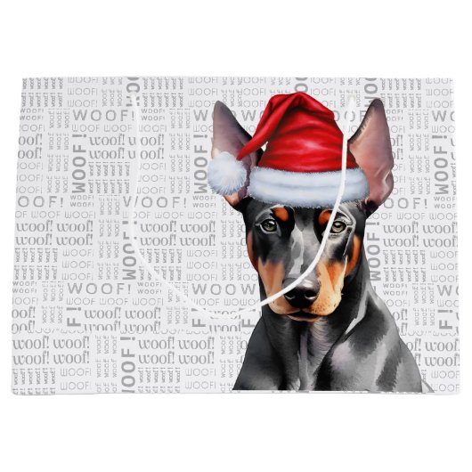 Funny Christmas Dog Doberman Pinscher Woof Words Groot Cadeauzakje (Voorkant)