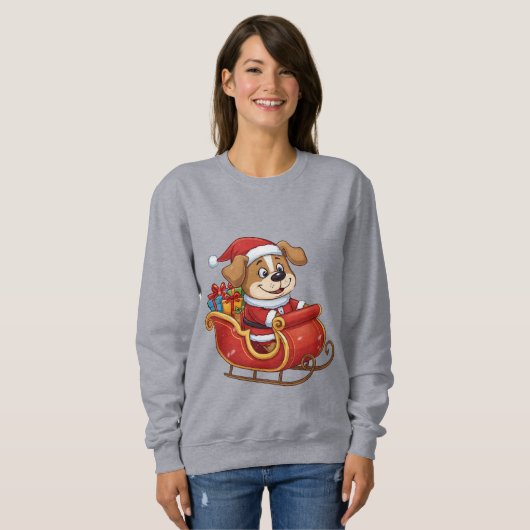 Funny Christmas Dog T-Shirt | Cute Santa Sleigh  (Voorkant volledig)