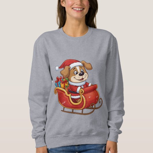 Funny Christmas Dog T-Shirt | Cute Santa Sleigh  (Voorkant)