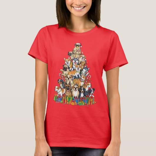 Funny Christmas Dog Tree Design T-shirt (Voorkant)