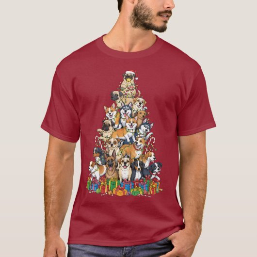 Funny Christmas Dog Tree Design T-shirt (Voorkant)