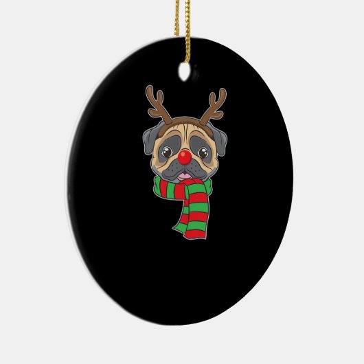 Funny Christmas Dog Xmas Reindeer Pug Holiday Gift Keramisch Ornament (Rechts)