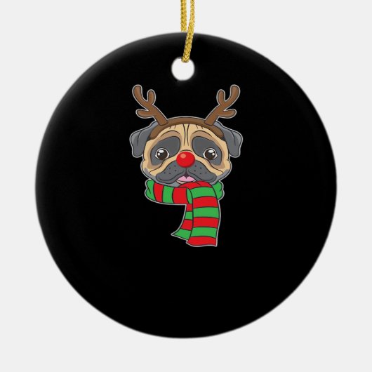 Funny Christmas Dog Xmas Reindeer Pug Holiday Gift Keramisch Ornament (Voorkant)