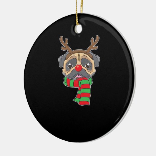 Funny Christmas Dog Xmas Reindeer Pug Holiday Gift Keramisch Ornament (Links)