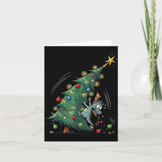 Funny Christmas Dragon Wrecking The Tree Holiday P Kaart (Voorkant)