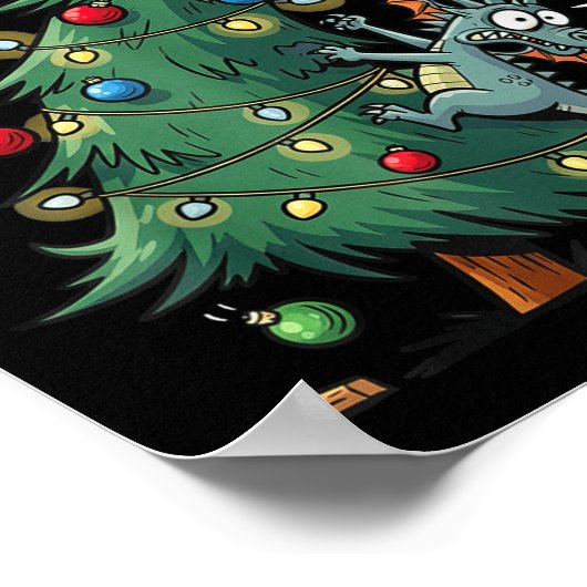 Funny Christmas Dragon Wrecking The Tree Holiday P Poster (Hoek)