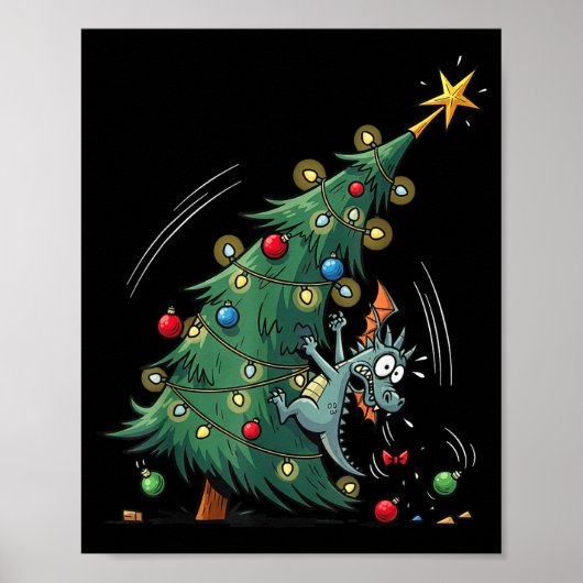Funny Christmas Dragon Wrecking The Tree Holiday P Poster (Voorkant)