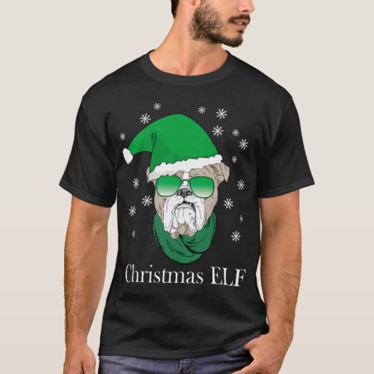 Funny Christmas Elf - Cool Bulldog in zonnebril ' T-shirt (Voorkant)