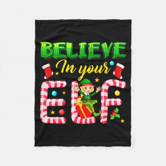 Funny Christmas Elf Design Believe In Your Elf Men Fleece Deken (Voorkant)