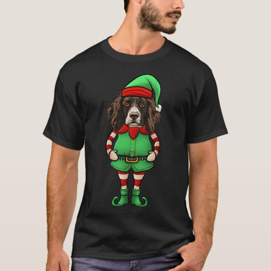 Funny Christmas Elf English Springer Spaniel Dog T-shirt (Voorkant)