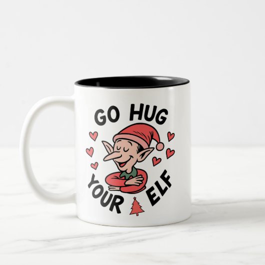Funny Christmas Elf – Go Hug Your Elf Holiday Gift Tweekleurige Koffiemok (Links)
