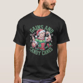 Funny Christmas Elf Gym Workout Gains and Candy Ca T-shirt (Voorkant)