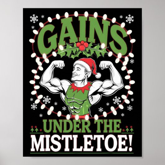 Funny Christmas Elf Gym Workout Gains Under The Mi Poster (Voorkant)