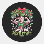 Funny Christmas Elf Gym Workout Gains Under The Mi Ronde Sticker (Voorkant)