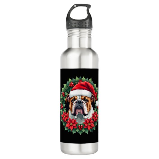 Funny Christmas English Bulldog Tank Top Waterfles (Voorkant)