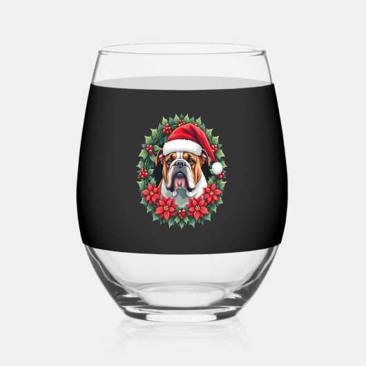 Funny Christmas English Bulldog Tank Top Wijnglas Zonder Voet (Voorkant)