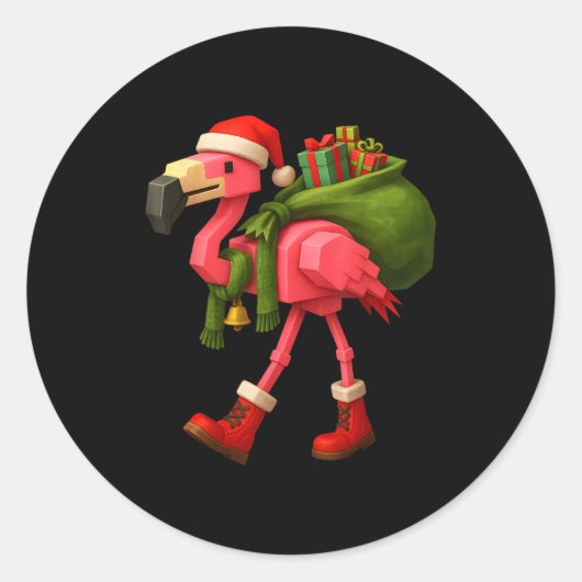Funny Christmas Flamingo Santa Holiday Design Ronde Sticker (Voorkant)