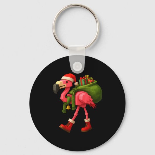 Funny Christmas Flamingo Santa Holiday Design  Sleutelhanger (Voorkant)