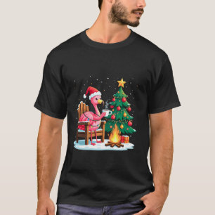 Funny Christmas Flamingo Santa Lights Winter Manne T-shirt
