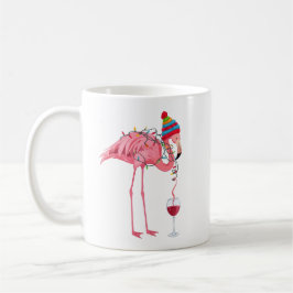 Funny Christmas Flamingo with Wine Koffiemok