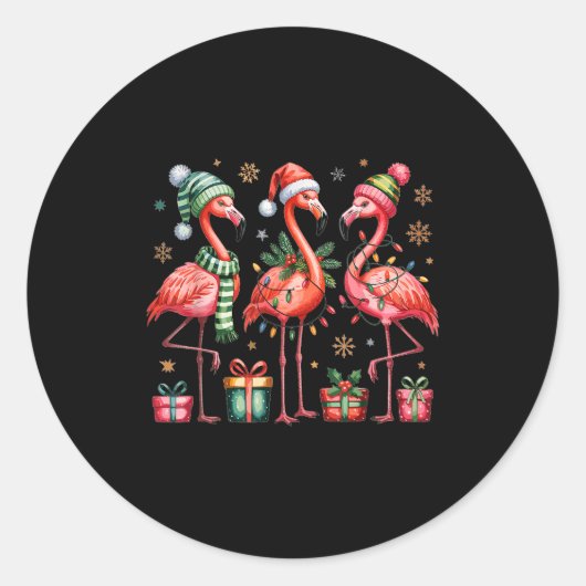 Funny Christmas Flamingos  Ronde Sticker (Voorkant)