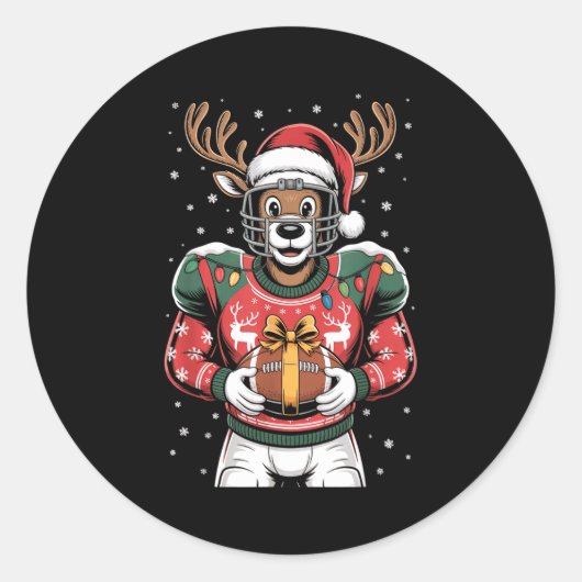 Funny Christmas Football Reindeer  Ronde Sticker (Voorkant)