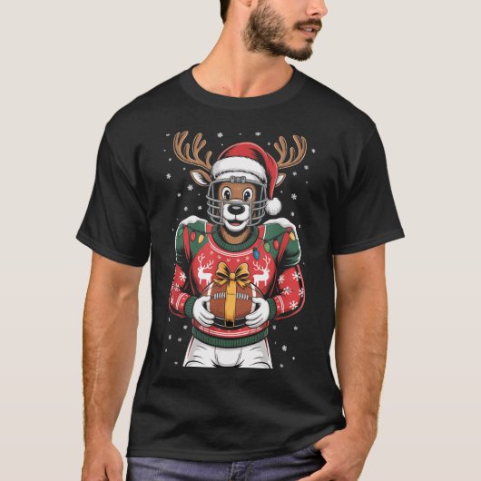 Funny Christmas Football Reindeer T-shirt (Voorkant)