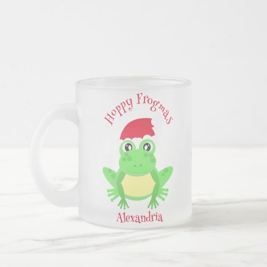 Funny Christmas Frog Santa Hat Novelty Frosted Mok (Links)