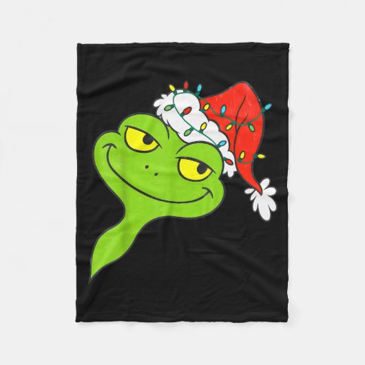 Funny Christmas Frog Wearing Santa Hat And Lights  Fleece Deken (Voorkant)