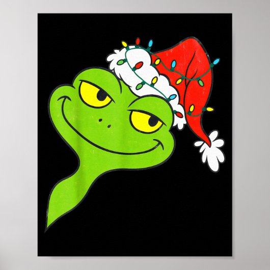 Funny Christmas Frog Wearing Santa Hat And Lights  Poster (Voorkant)