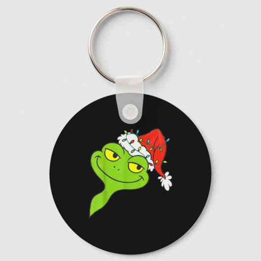 Funny Christmas Frog Wearing Santa Hat And Lights Sleutelhanger (Voorkant)