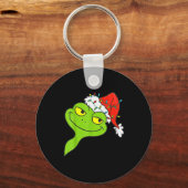 Funny Christmas Frog Wearing Santa Hat And Lights Sleutelhanger (Voorkant)