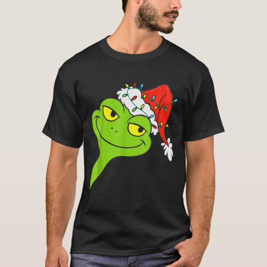 Funny Christmas Frog Wearing Santa Hat And Lights  T-shirt (Voorkant)