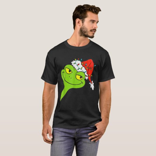 Funny Christmas Frog Wearing Santa Hat And Lights  T-shirt (Voorkant volledig)