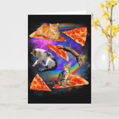 Funny Christmas Galaxy Cat In Space Cat Riding Zza Kaart (Gele Bloem)