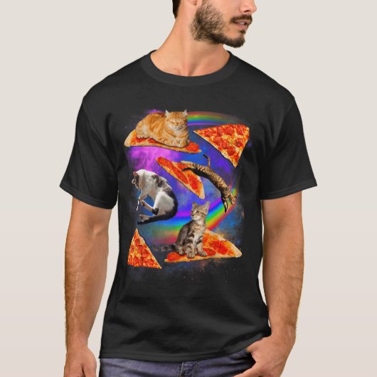 Funny Christmas Galaxy Cat In Space Cat Riding Zza T-shirt (Voorkant)