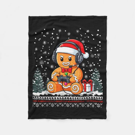Funny Christmas Gamer Gingerbread Xmas Gaming Men  Fleece Deken (Voorkant)