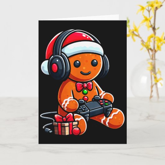 Funny Christmas Gamer Gingerbread Xmas Gaming Men  Kaart (Gele Bloem)
